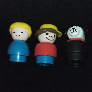 Vintage Fisher Price Little People Set 3 Jumbo Figures 3" Boy Girl Dog & EXTRAS